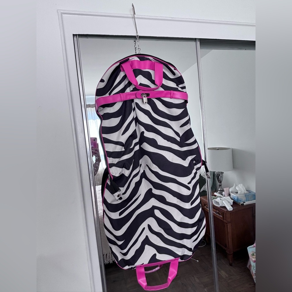 Vintage Zebra Print Garment Bag with Hot Pink Trim
